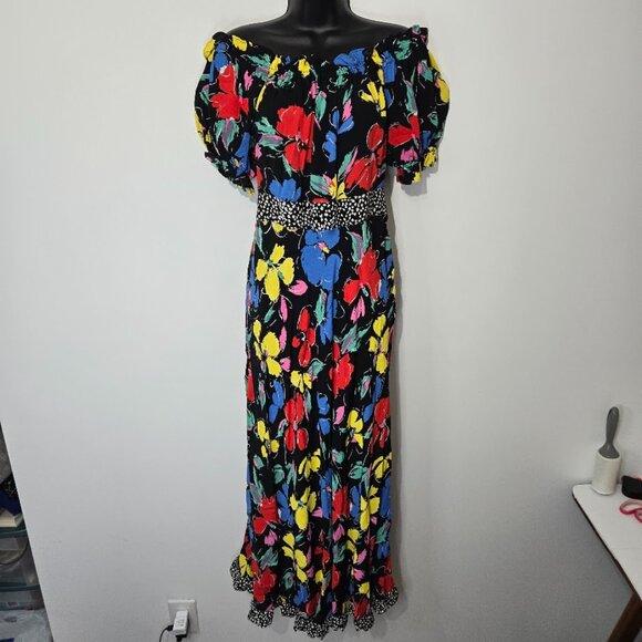 Rixo x Target Floral Off Shoulder Maxi Dress Sz 6 Resortwear Retro Flowy Travel - Picture 1 of 11